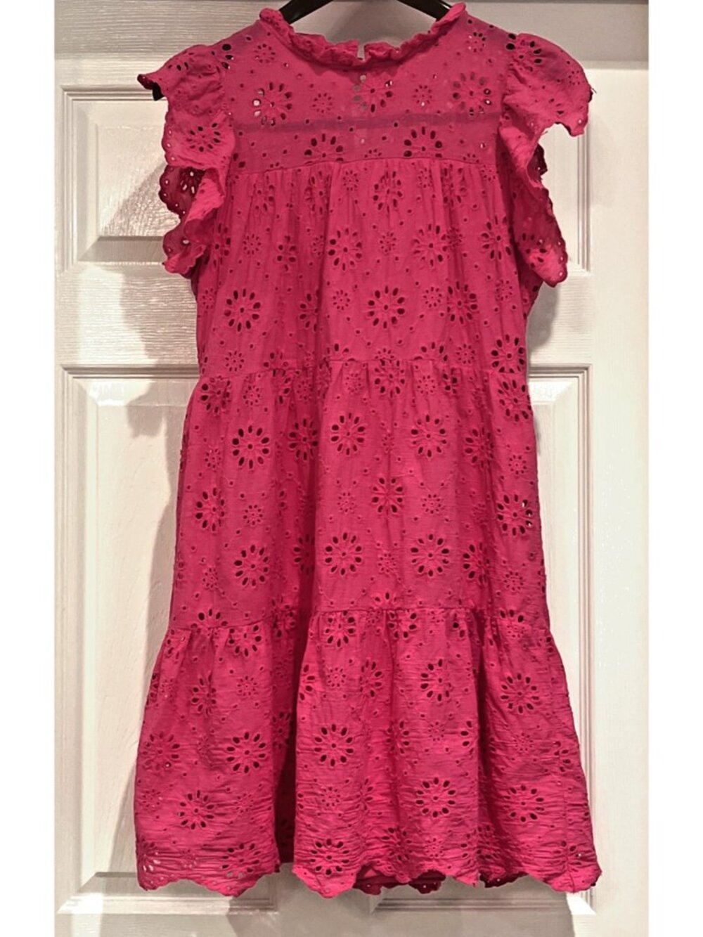 Ryan Michelle Hot Pink Eyelet Dress Women's Large Cotton Preppy Beach College